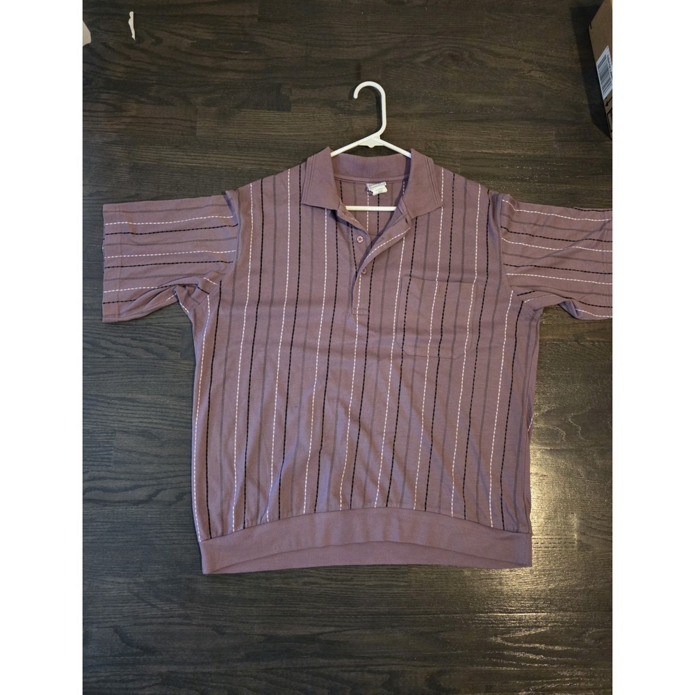 Vintage Haband Casual Joe Short Sleeve  Shirt L Purple Stipe Elastic Waistband